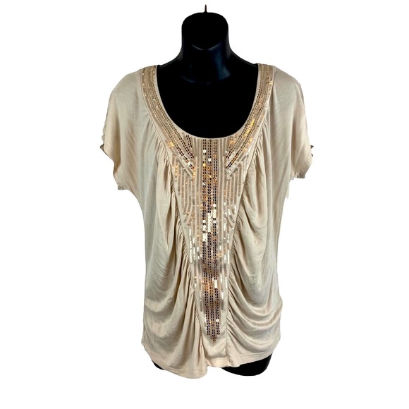 Apt. 9 Tops - Apt 9 Sequined Taupe Tee, Size M